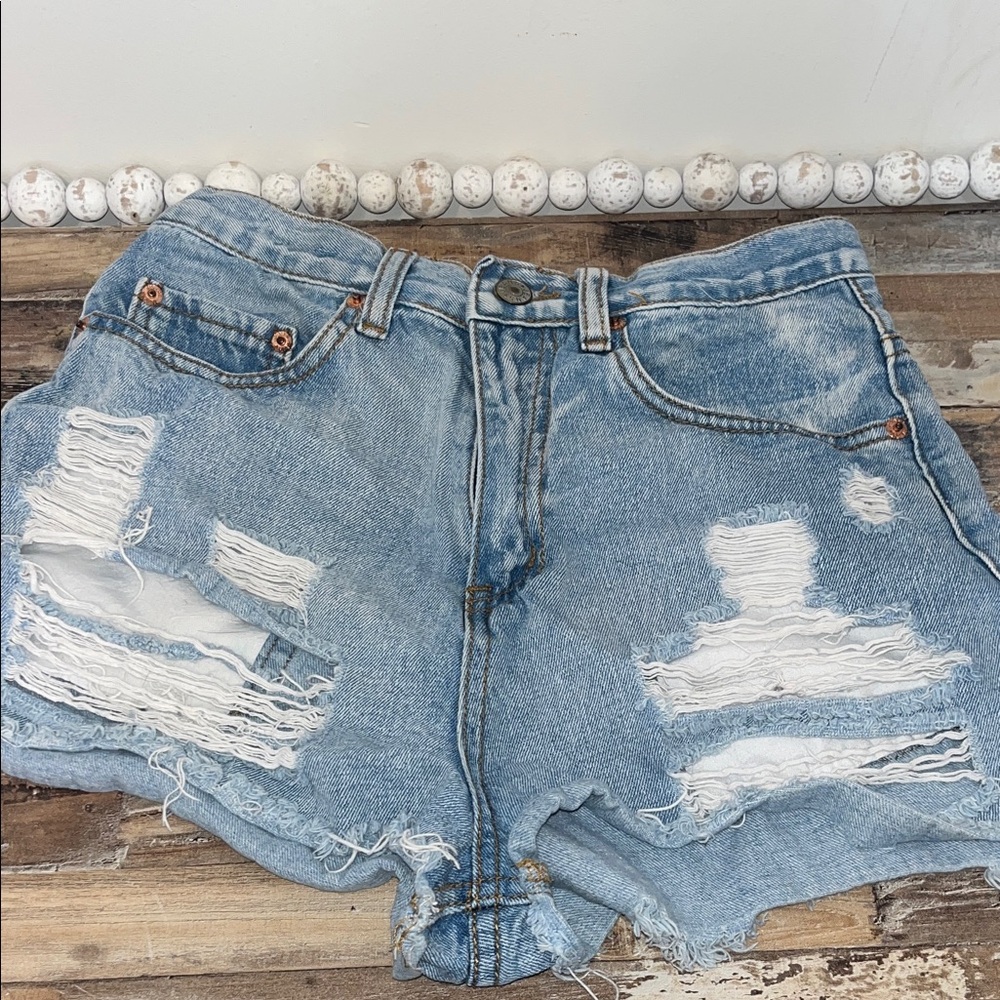 Forever 21 Light Blue Distressed Jean Shorts